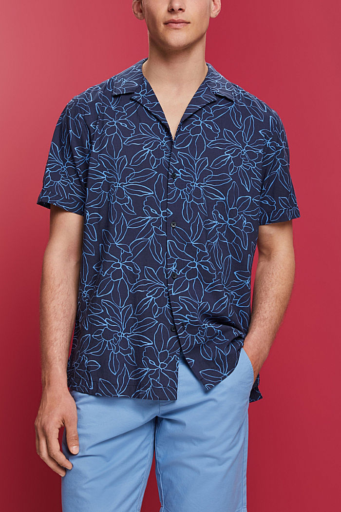 Patterned short sleeve shirt, NAVY, detail-asia image number 0