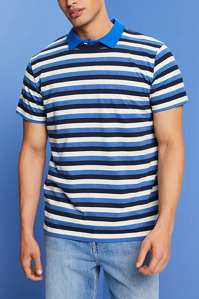 100%純棉條紋平織布T恤衫, 海軍藍, detail-asia image number 0