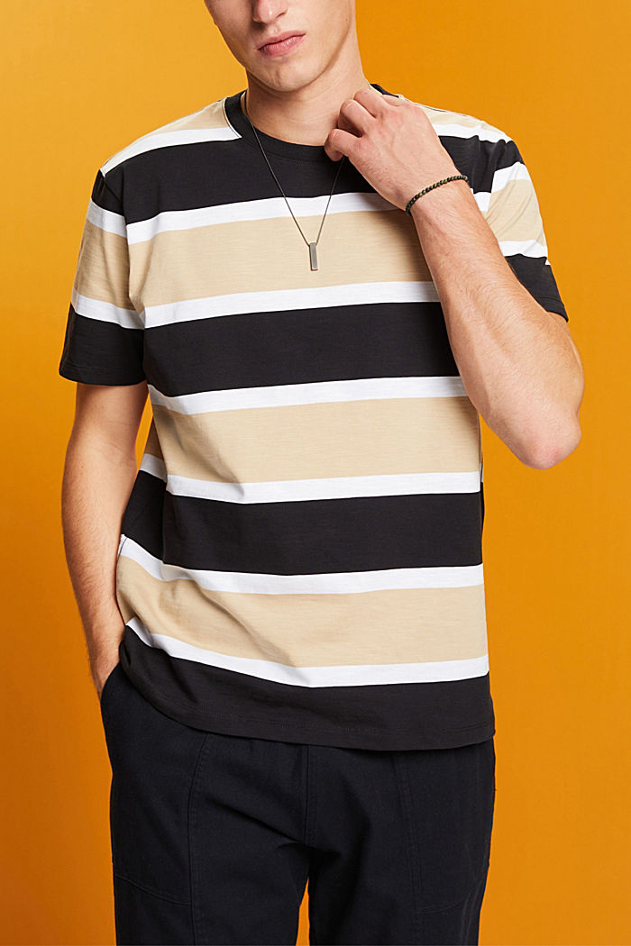 Striped jersey T-shirt, 100% cotton, BLACK, detail-asia image number 0