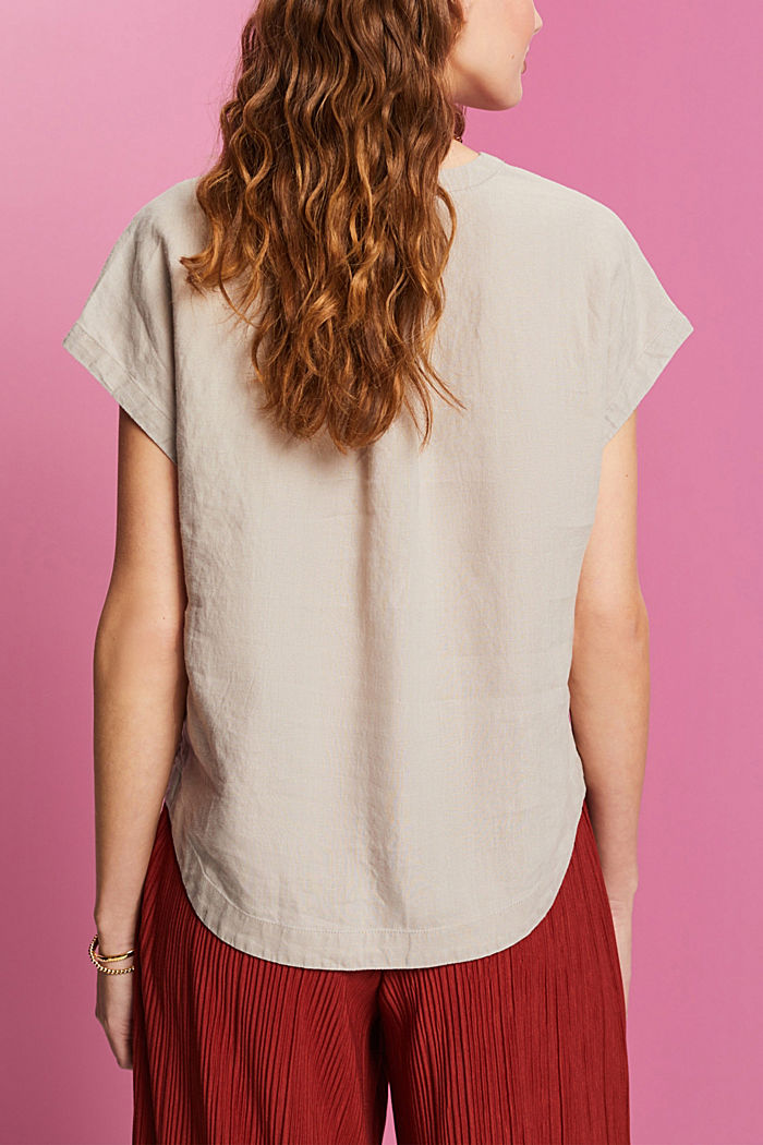 Short sleeve linen blouse, LIGHT TAUPE 2, detail-asia image number 3