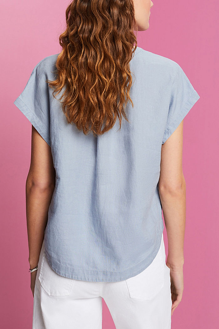 亞麻短袖女裝襯衫, 淺藍色, detail-asia image number 3