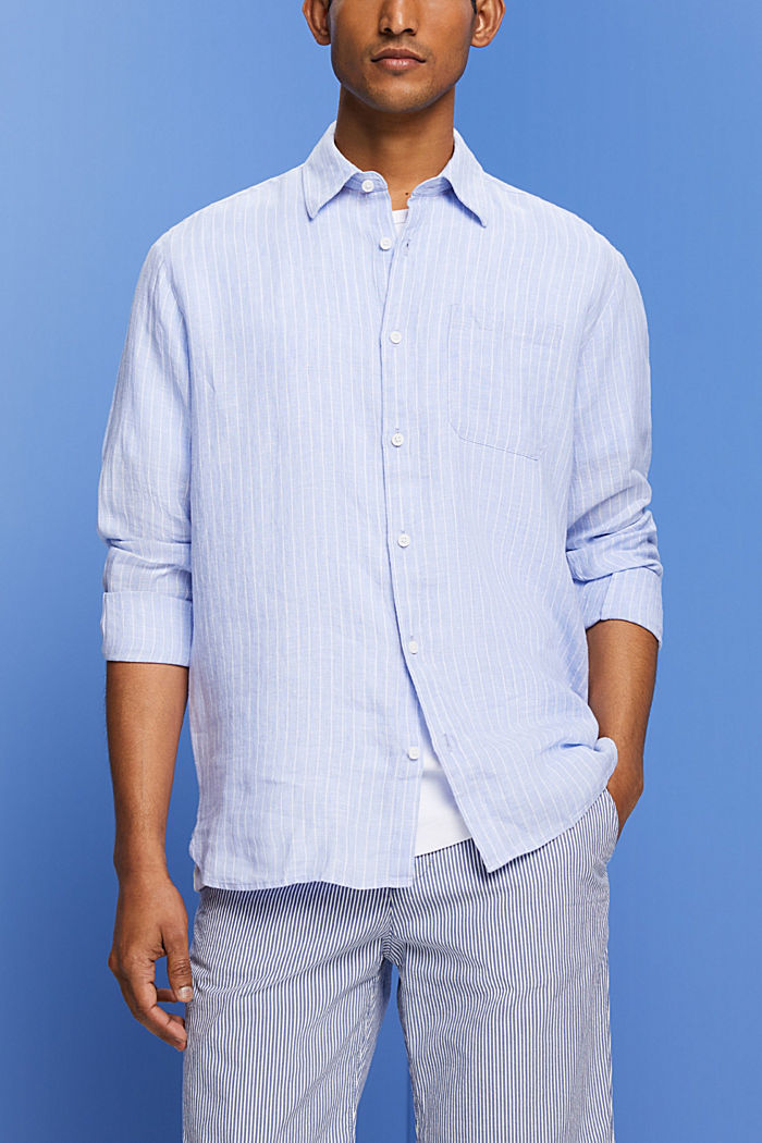Striped shirt, 100% linen, LIGHT BLUE LAVENDER, detail-asia image number 0