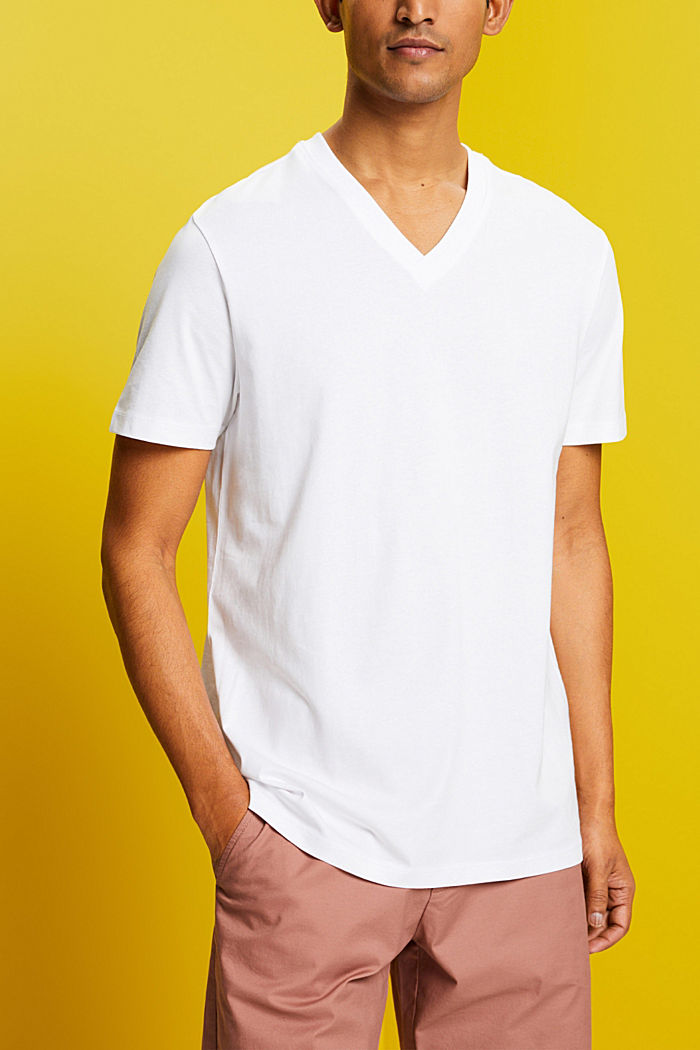 V-neck T-shirt, pima cotton, WHITE, detail-asia image number 0