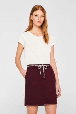 Esprit Stretch cotton twill skirt with a woven belt at our Online Shop