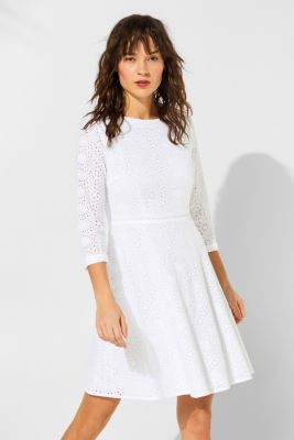 Esprit - Dress with broderie anglaise, 100% cotton at our Online Shop