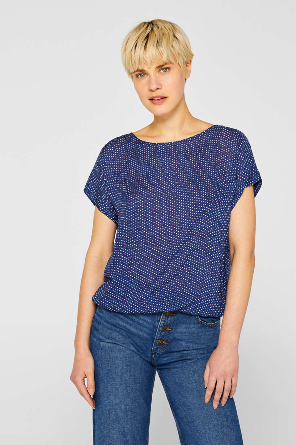 Esprit - Blouse top with a print and an elasticated hem at our Online Shop
