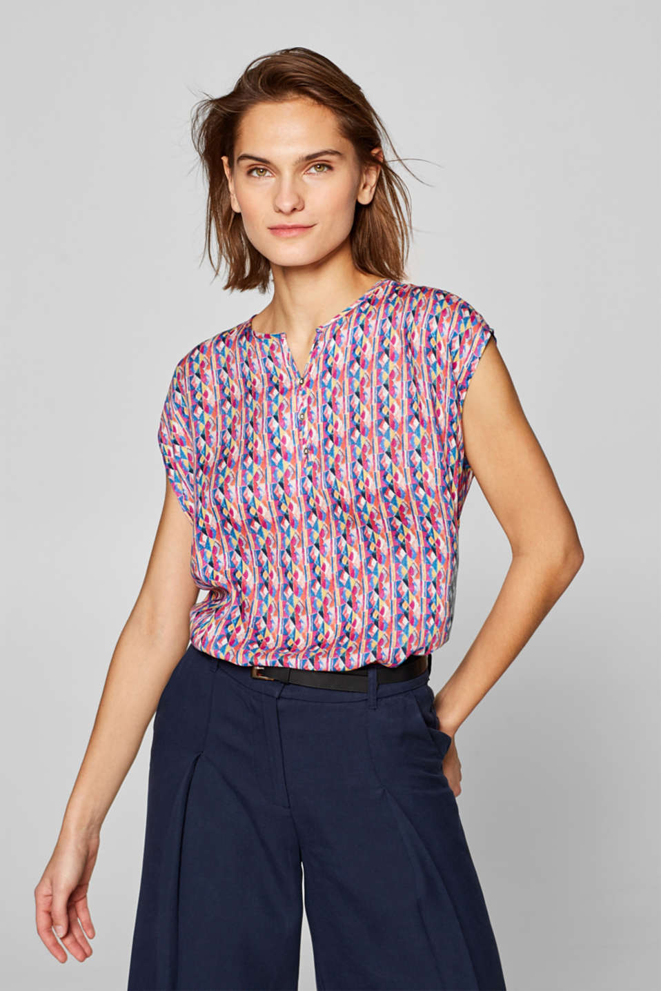 Esprit - Blouse top with a colourful mosaic print at our Online Shop
