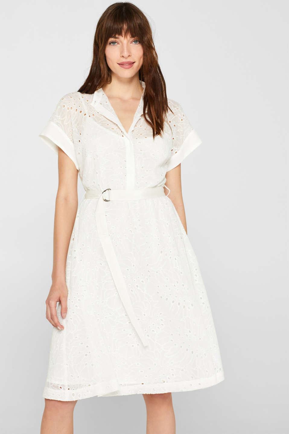 Esprit - Chiffon shirt dress with broderie anglaise