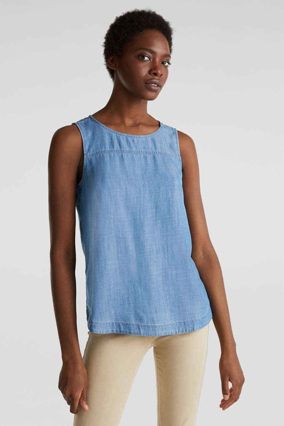 Esprit - Made of TENCEL™: Denim blouse top at our Online Shop