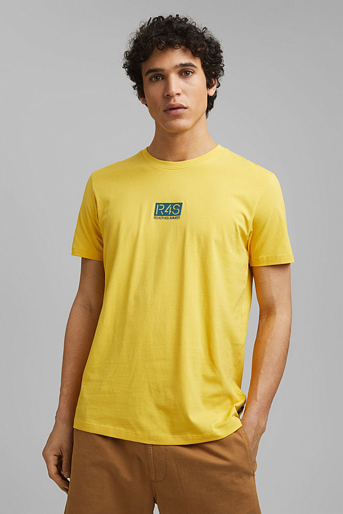 T-shirt con stampa, 100% cotone biologico, YELLOW, overview