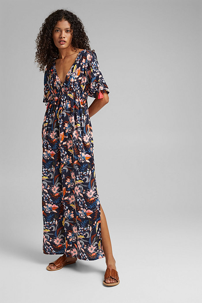 Plażowa sukienka maxi z LENZING™ ECOVERO™, NAVY, detail image number 0