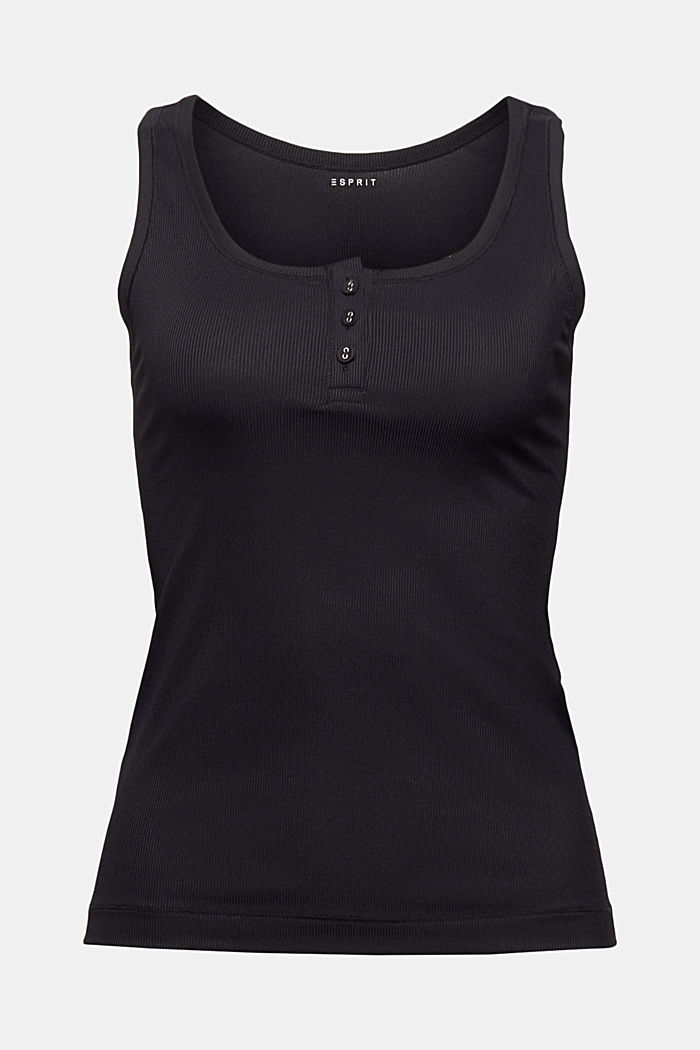 In materiale riciclato: top henley a coste sottili, BLACK, overview