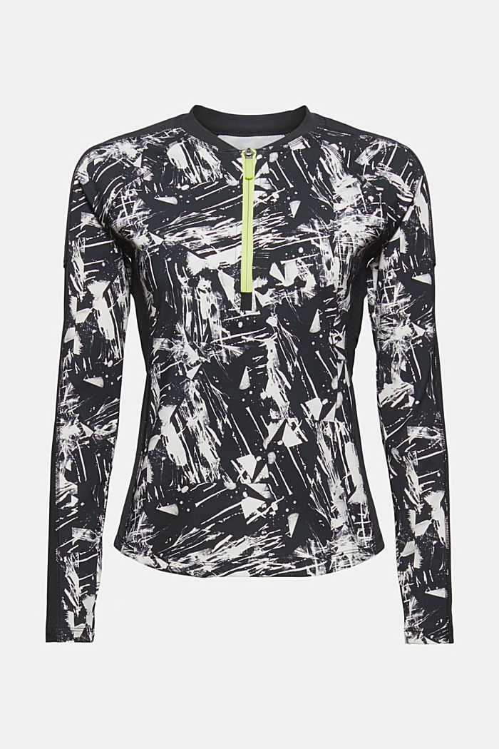 Long sleeve rash shirt with a print and mesh, BLACK, overview