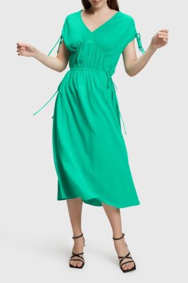 Shop the Latest in Women's Fashion RAYON SILK RUCHED V NECK DRESS