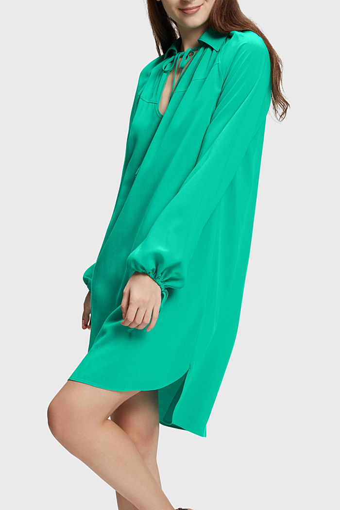 RAYON SILK Tie Neck Dress, GREEN, detail-asia image number 0