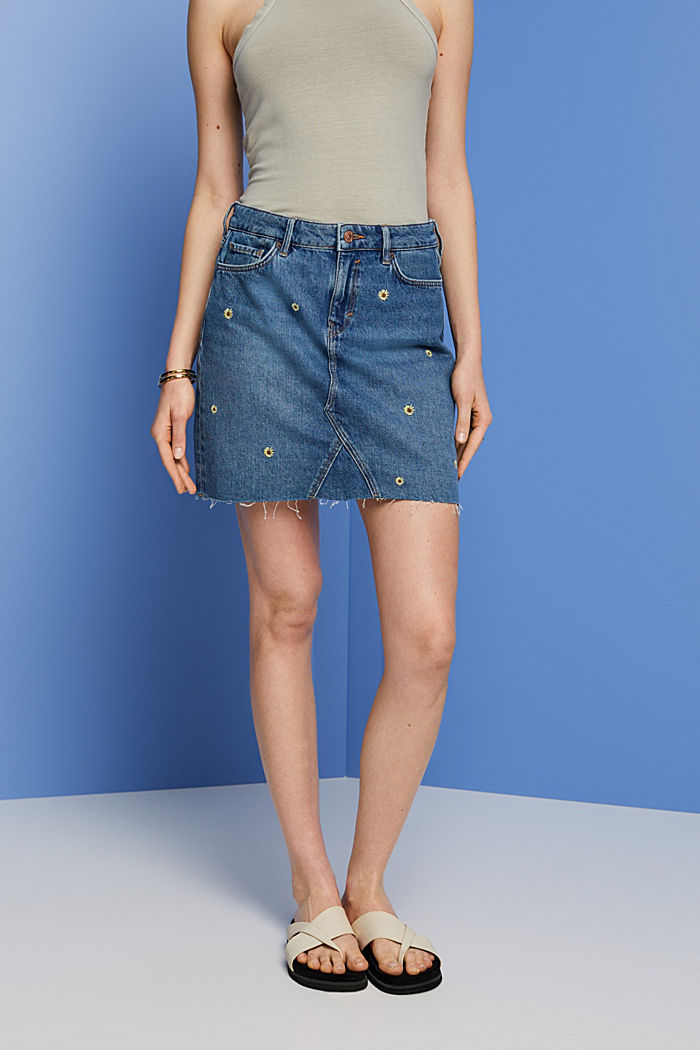 Embroidered jeans mini skirt, BLUE DARK WASHED, detail-asia image number 0