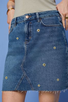Embroidered jeans mini skirt, BLUE DARK WASHED, detail-asia image number 2