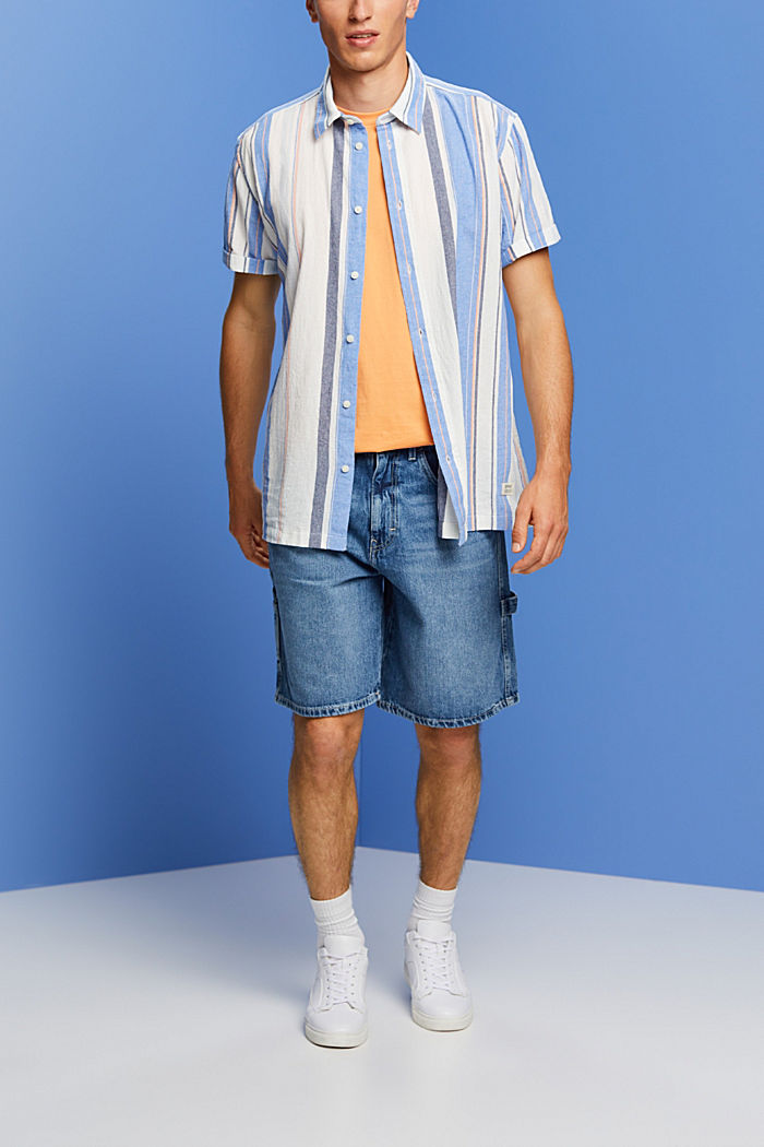 100%純棉條紋短袖恤衫, 藍色, detail-asia image number 1