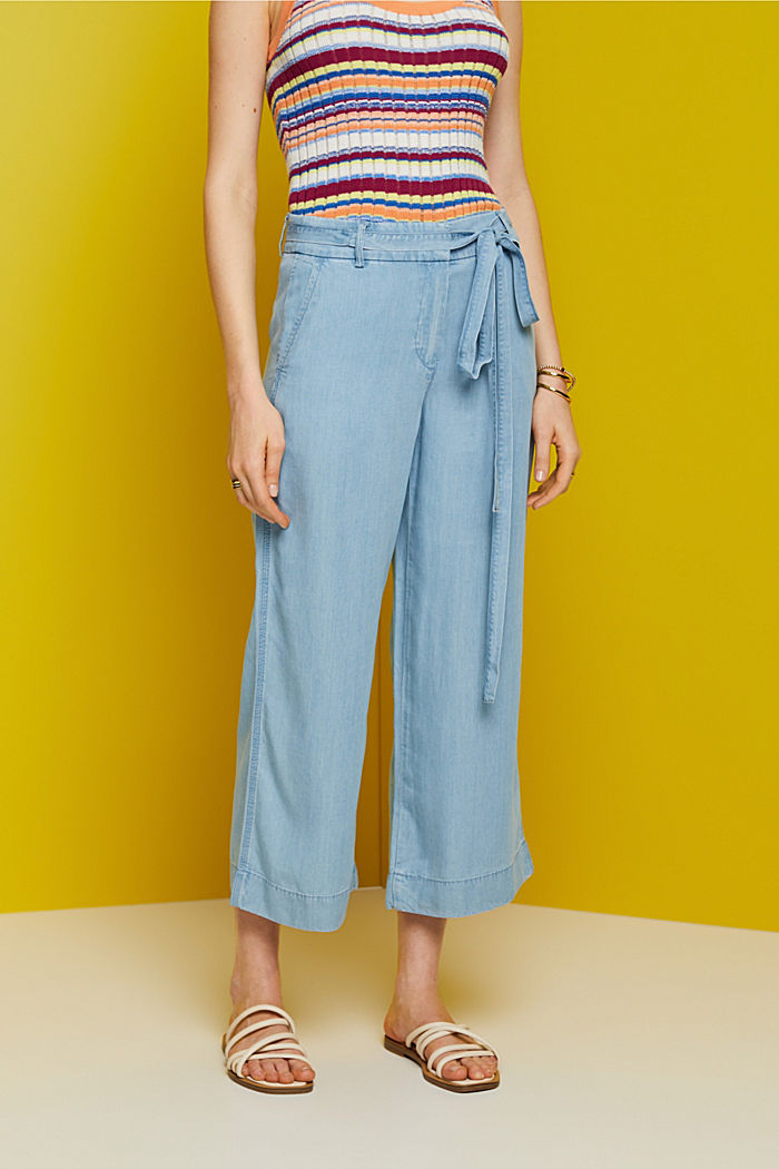 Cropped wide leg trousers, TENCEL™, BLUE LIGHT WASHED, detail-asia image number 0