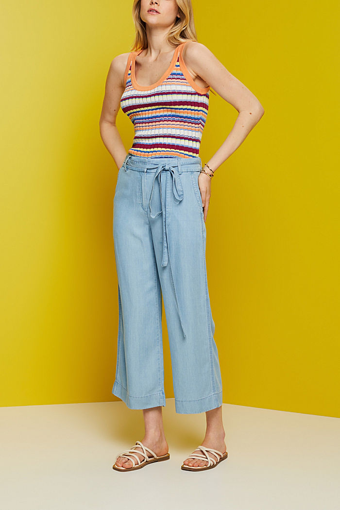 Cropped wide leg trousers, TENCEL™, BLUE LIGHT WASHED, detail-asia image number 5