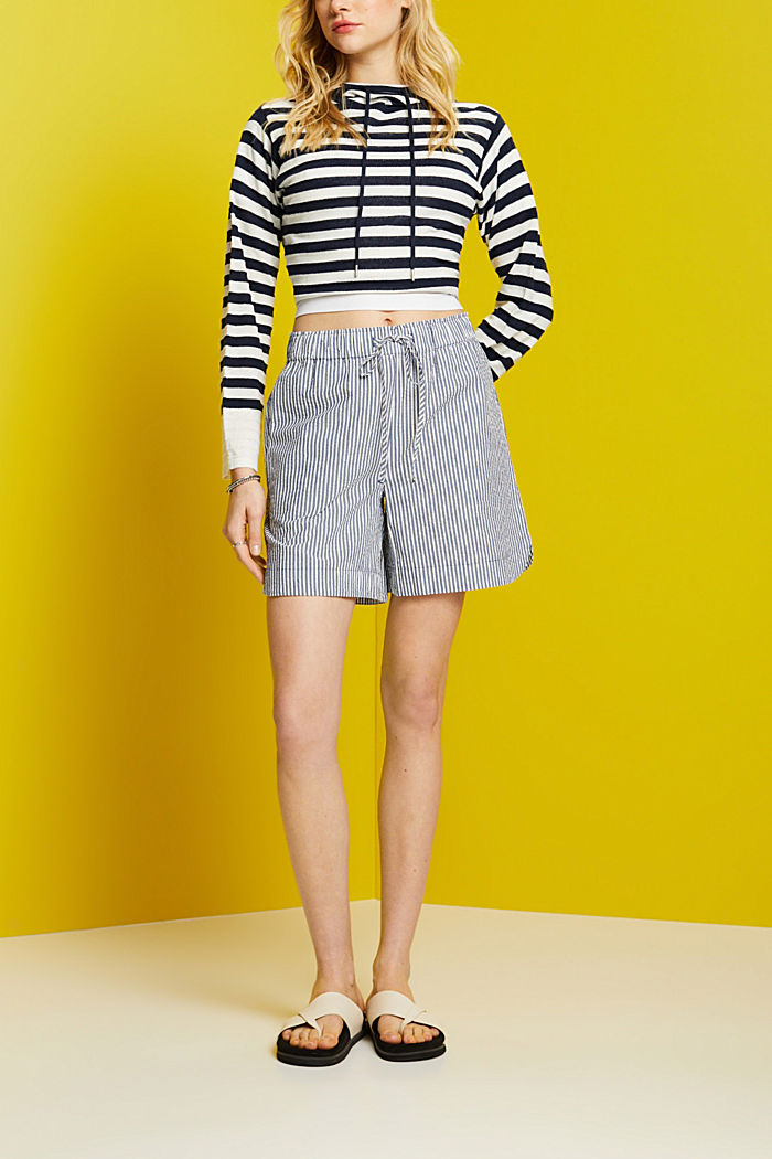 Seersucker shorts with stripes, 100% cotton, NAVY, detail-asia image number 1