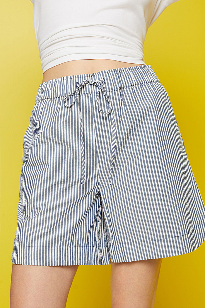 Seersucker shorts with stripes, 100% cotton, NAVY, detail-asia image number 2