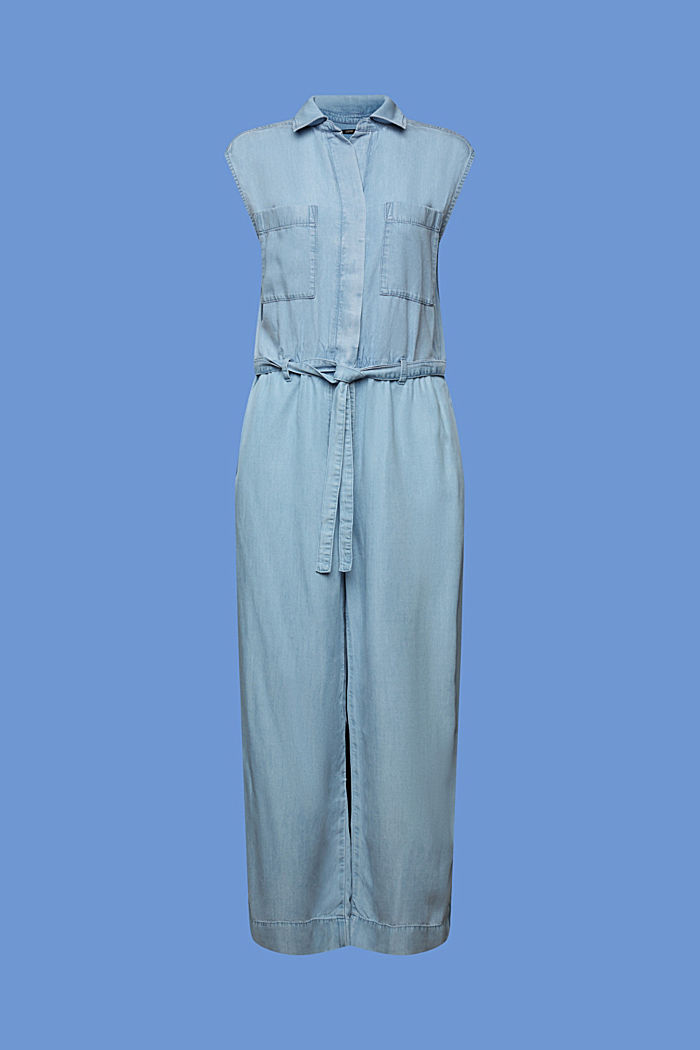 Long jumpsuit in a denim look, TENCEL™, BLUE LIGHT WASH, detail-asia image number 5