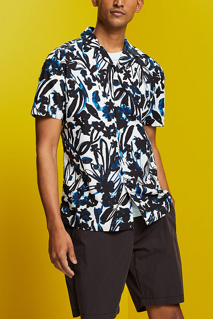 Patterned short sleeve shirt, 100% cotton, NAVY, detail-asia image number 0