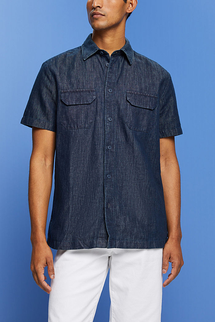 ‌牛仔風短袖恤衫, 藍黑色, detail-asia image number 0