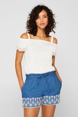 Esprit - Off-the-shoulder T-shirt with straps and lace at our Online Shop