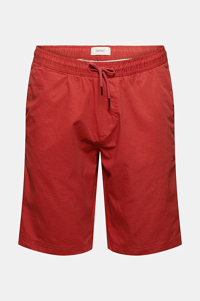 Shorts with elasticated waistband, 100% cotton, RED, overview