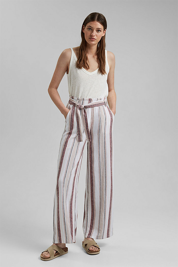 In misto lino: pantaloni con cintura elastica, OFF WHITE, detail image number 1