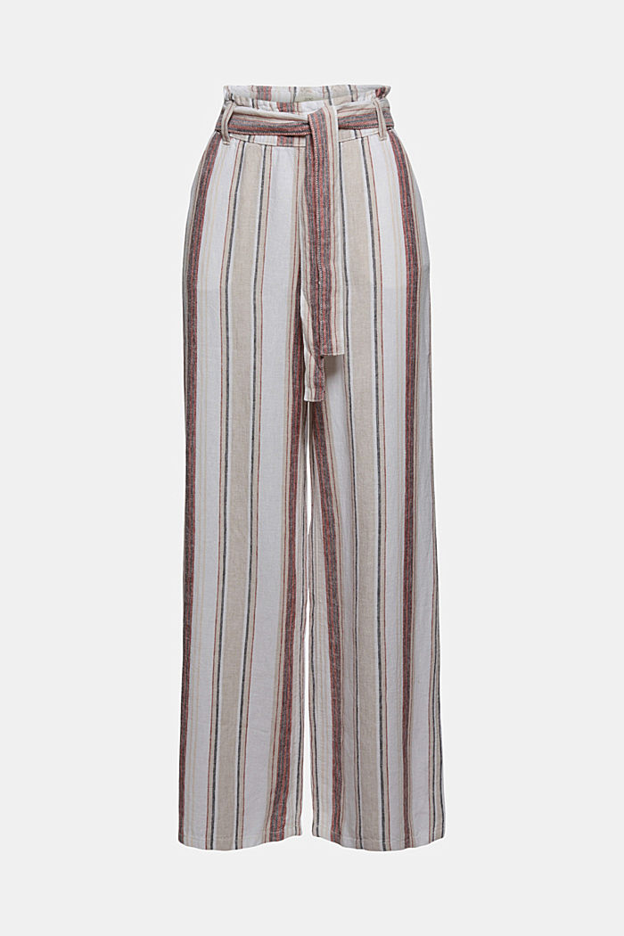 In misto lino: pantaloni con cintura elastica, OFF WHITE, overview