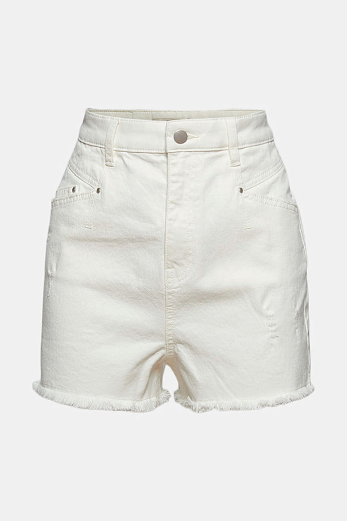 Shorts di jeans a vita alta con effetti usati, WHITE, detail image number 7