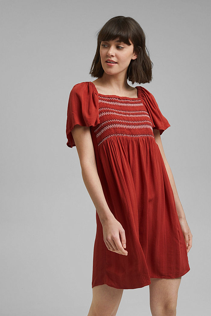 Tent dress with smocked details, TERRACOTTA, overview