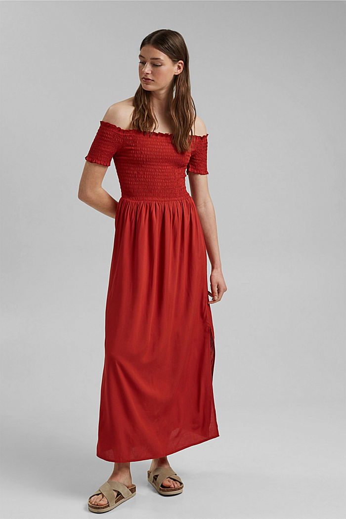 Nařasené šaty ve stylu Carmen, materiál LENZING™ ECOVERO™