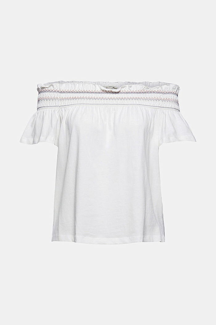 T-shirt à encolure carmen, 100 % coton bio, OFF WHITE, detail image number 5