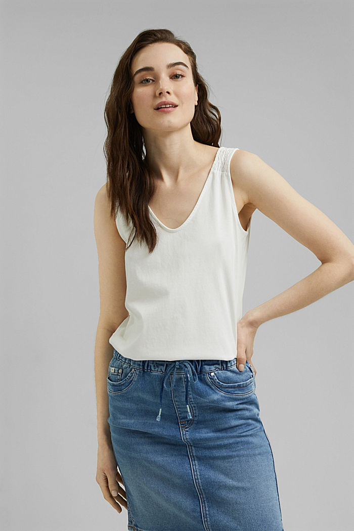 Sleeveless top with smocked straps, OFF WHITE, detail image number 0