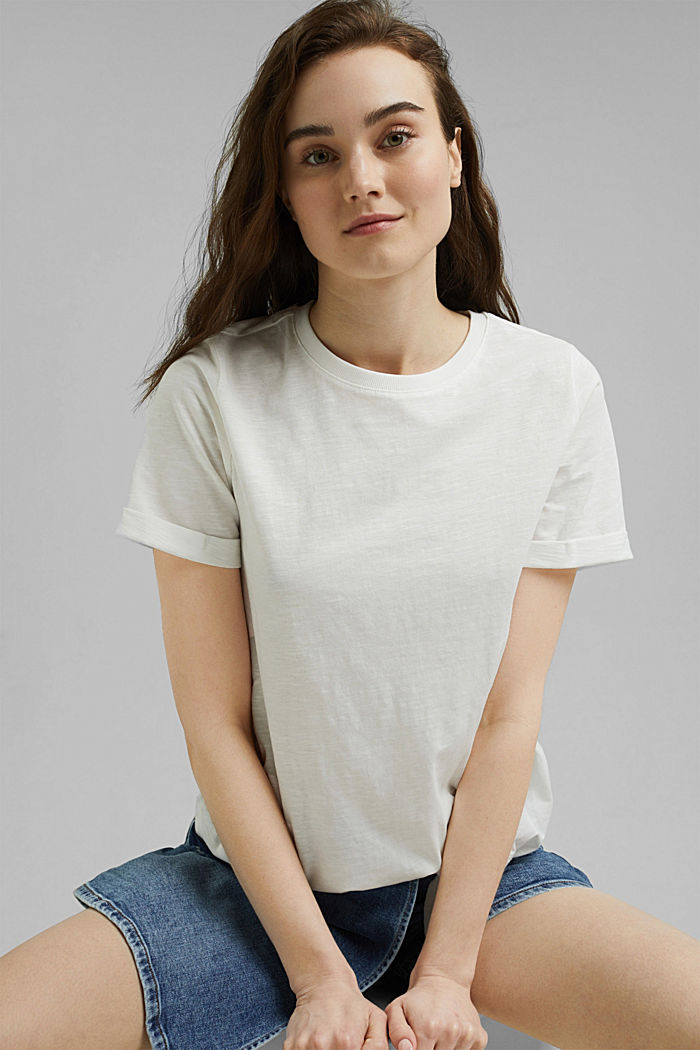 T-shirt con nodi, cotone biologico, OFF WHITE, overview