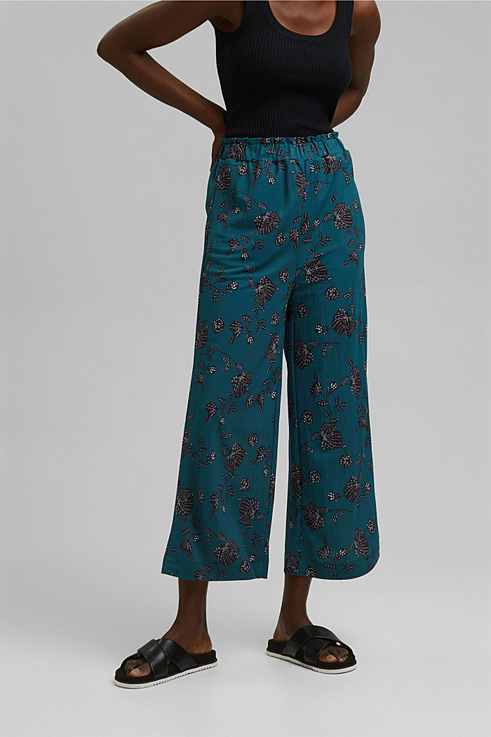 Floral culottes containing LENZING™ ECOVERO™, TEAL GREEN, overview