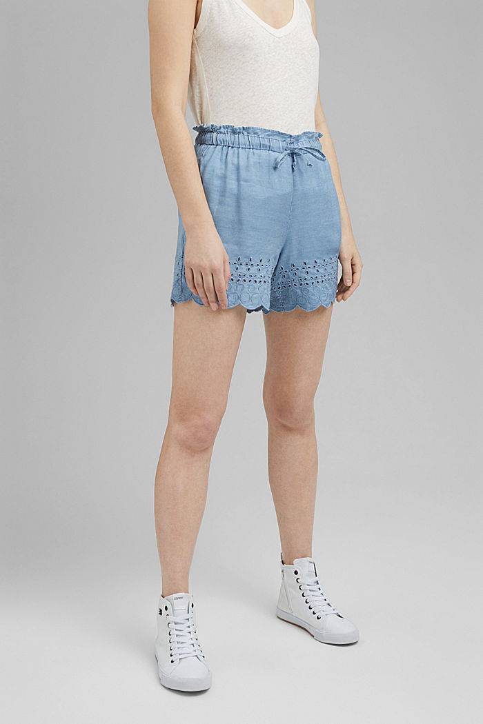 In TENCEL™: shorts con ricamo, BLUE BLEACHED, detail image number 0