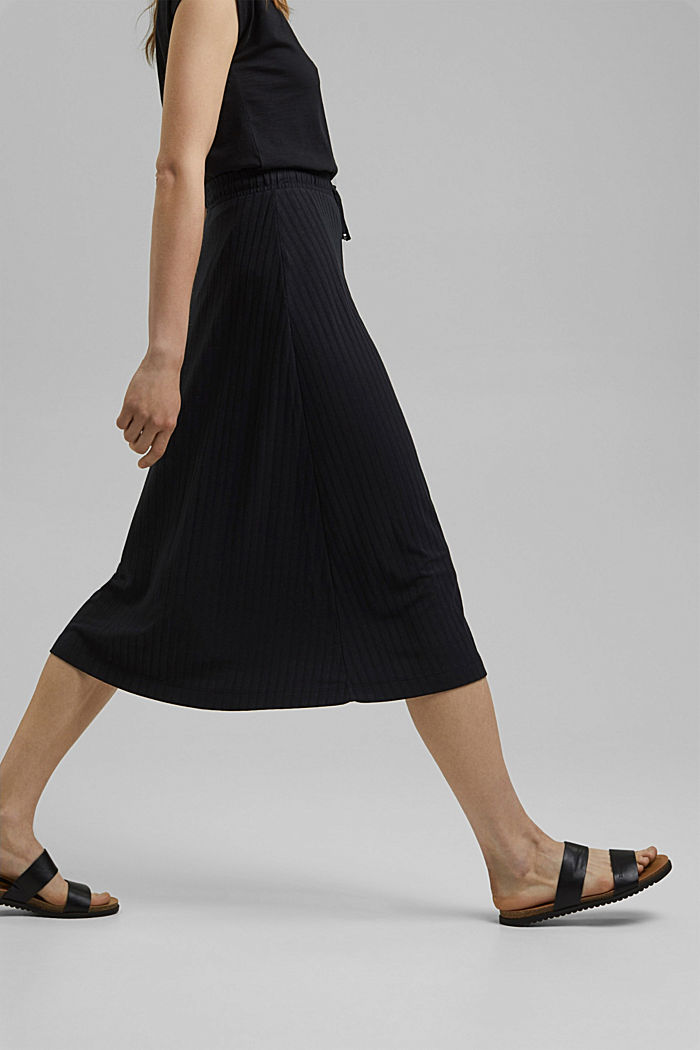 Recycled: midi jersey skirt with ribbed texture, BLACK, overview