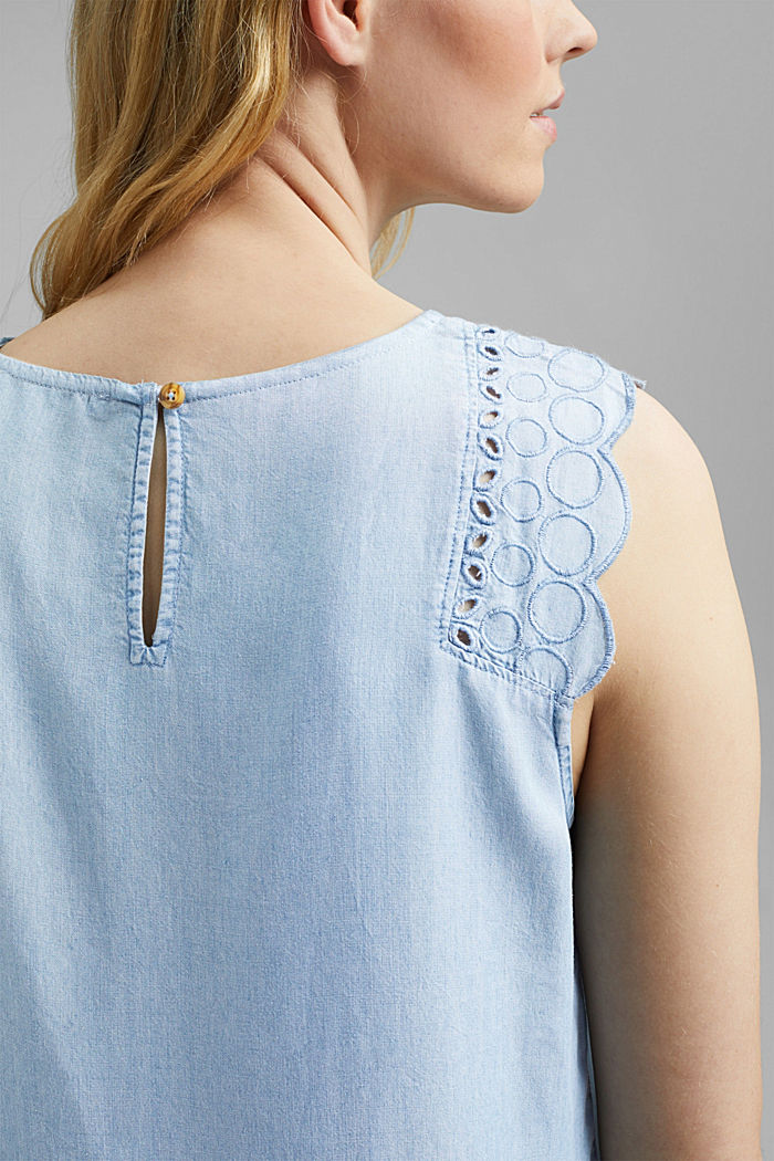 In TENCEL™: abito con ricamo traforato, BLUE LIGHT WASHED, detail image number 3