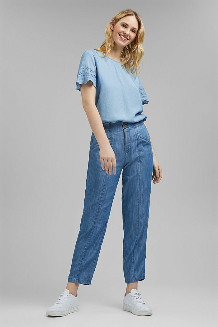 In TENCEL™: blusa di jeans con ricamo, BLUE LIGHT WASHED, detail image number 1