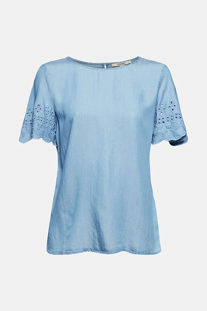 Van TENCEL™: denim blouse met borduursel, BLUE LIGHT WASHED, overview
