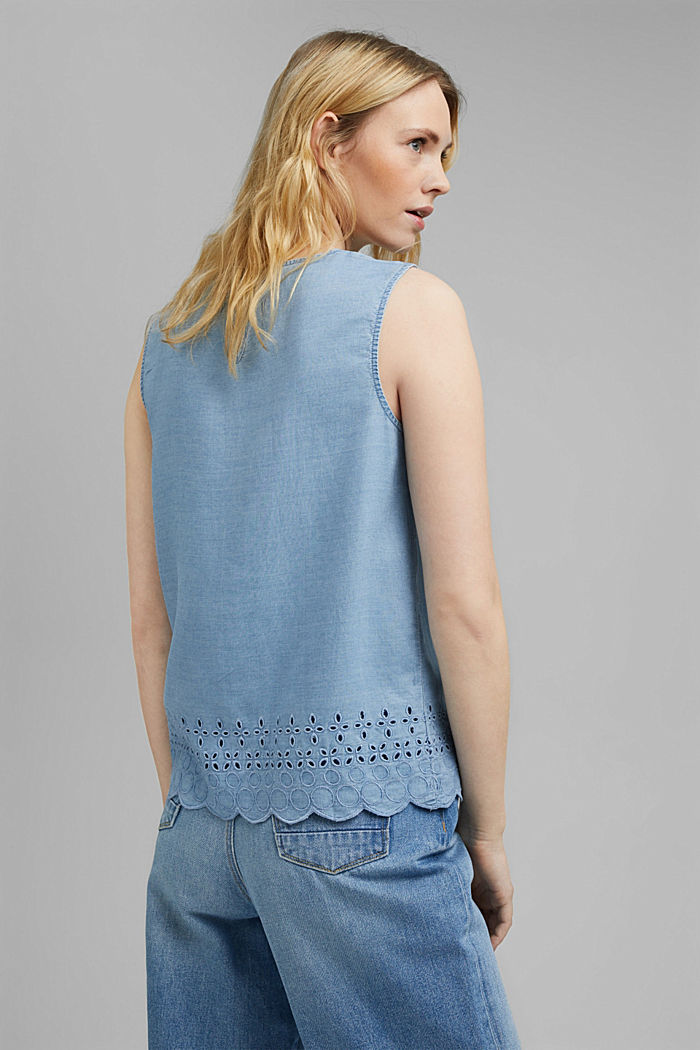 In TENCEL™: blusa di jeans con ricamo, BLUE LIGHT WASHED, detail image number 3
