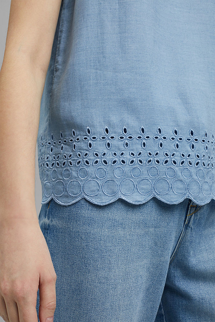 In TENCEL™: blusa di jeans con ricamo, BLUE LIGHT WASHED, detail image number 2