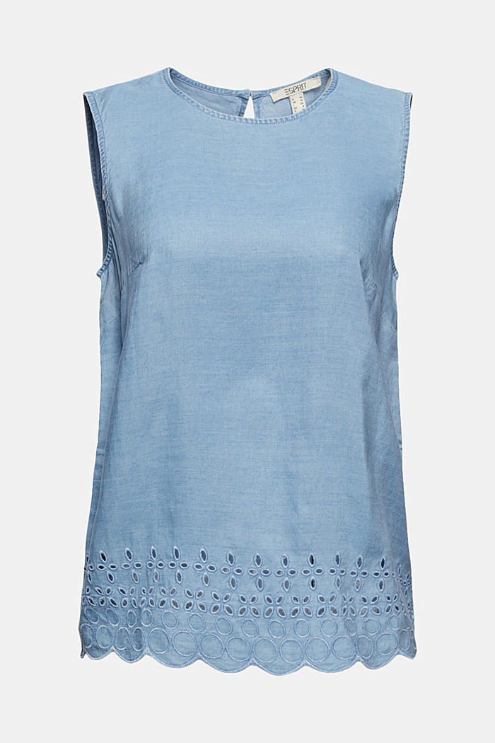 In TENCEL™: blusa di jeans con ricamo, BLUE LIGHT WASHED, detail image number 6