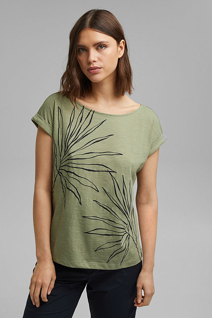 T-shirt met print, 100% organic cotton, LIGHT KHAKI, detail image number 0