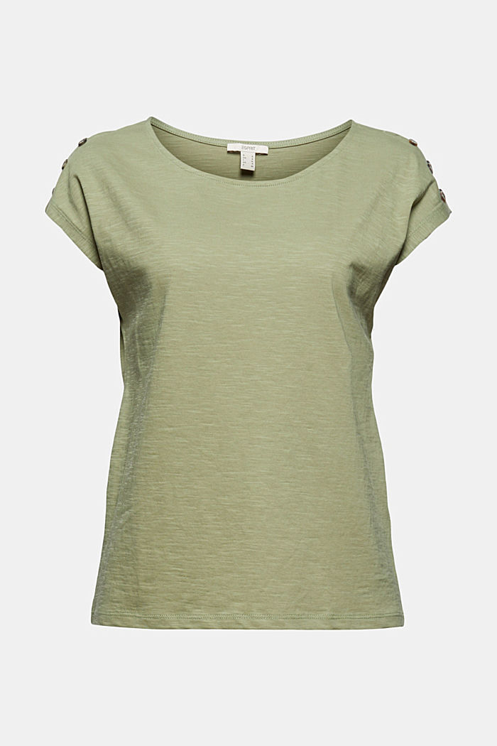 T-shirt z listwami guzikowymi, bawełna organiczna, LIGHT KHAKI, overview